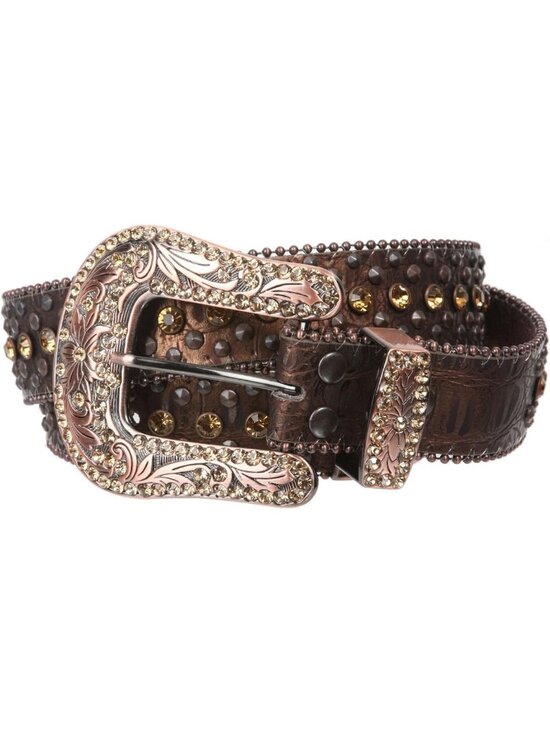 Stylish Western Cowgirl Faux Alligator Leather Belt with Rhinestone Studs